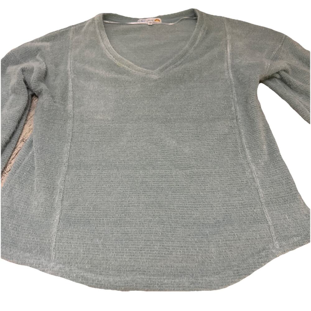 C&C California Sweater Womens Size Medium Seafoam Pullover V-Neck Knit Cotton - Picture 9 of 14